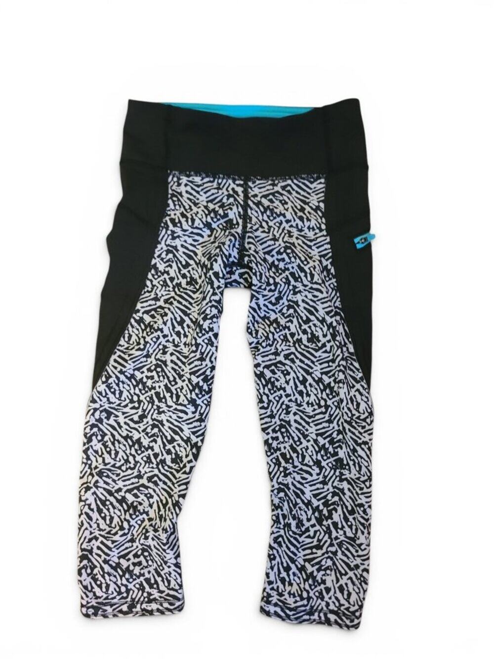 Lululemon Run Top Speed Crop Capris Black White Zebra Geo Pattern Women's Size 2